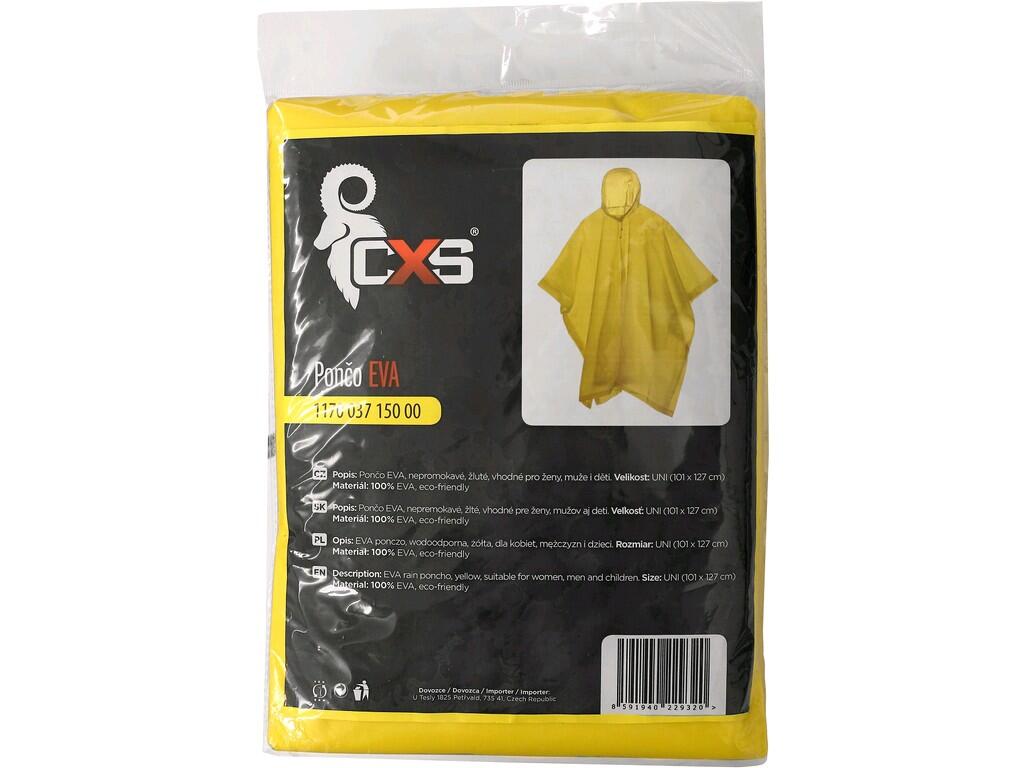 Rain poncho CXS EVA: Rain poncho, suitable for women, men and children. Possibility to hood tightening, side fastening with 2 snaps, reflective accessories.