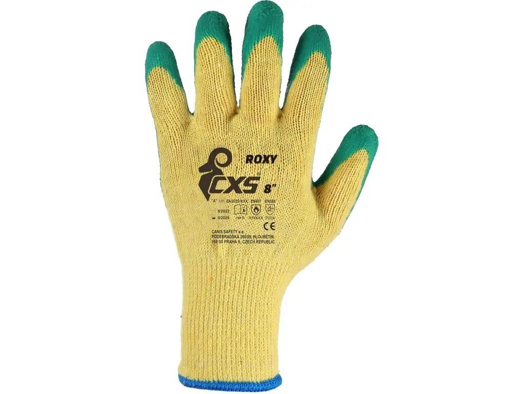 Gloves CXS ROXY: Seamless gloves made of mixed knit with palm and fingers coated with latex with non-slippery surface, protection against contact heat up to 100°C. Recommended app…