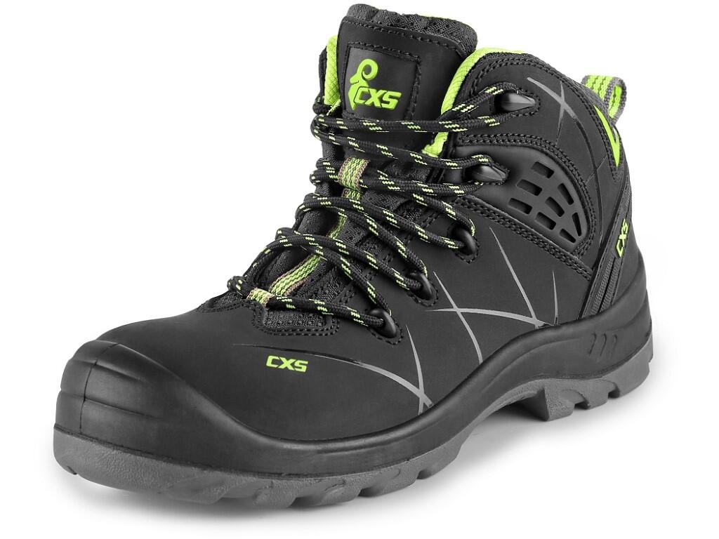 Ankle footwear CXS UNIVERSE METEOR O2: Ankle leather working footwear with reflective accessories. Material: upper made of 1,6 - 1,8 mm split nubuck leather (one piece), outer TPU…