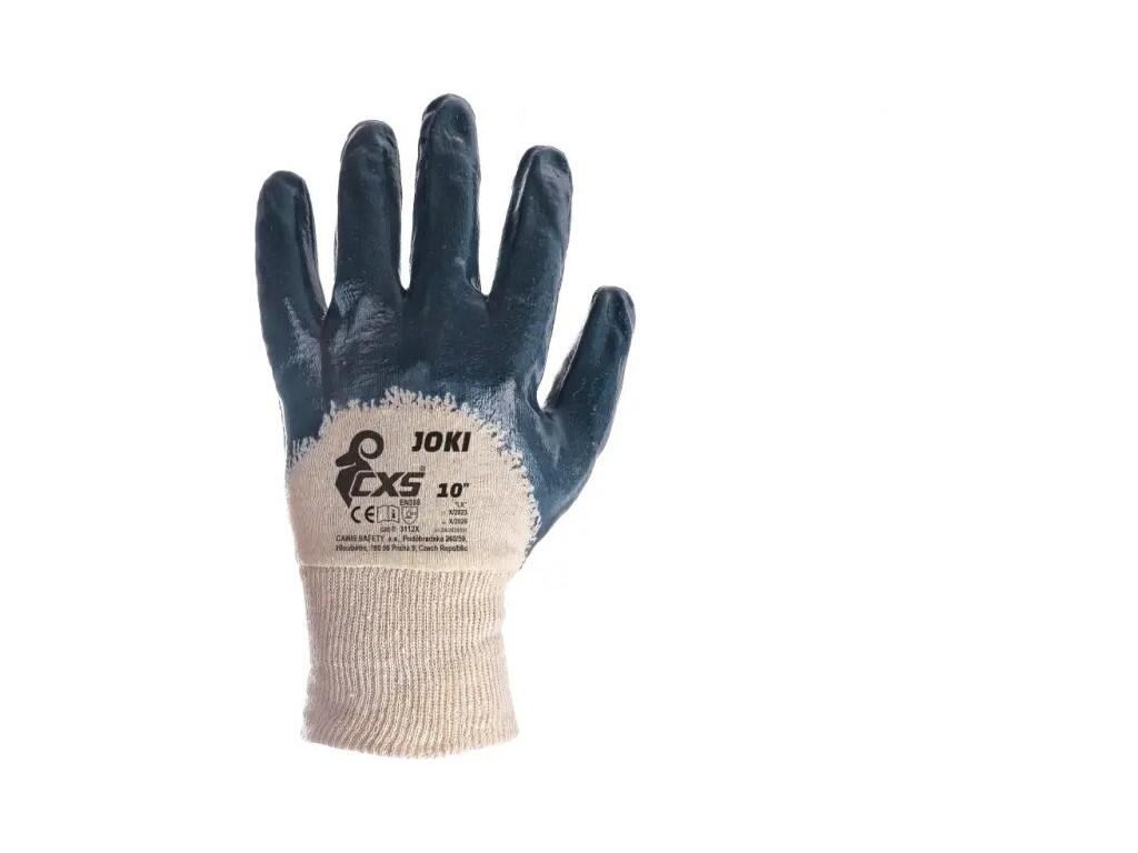 Gloves CXS JOKI: Gloves dipped in blue nitrile with knitted cuff. Recommended application: construction, agriculture, gas station, work in humid environment.