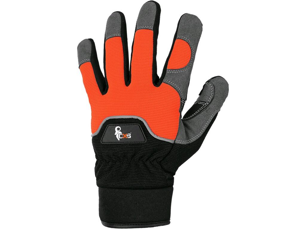 Gloves CXS PUNO: Combined gloves with reflective strap on back, comfortable and resistant to shrinking, stretching and hardening. Polyurethane padding in palm to help reduce shock…