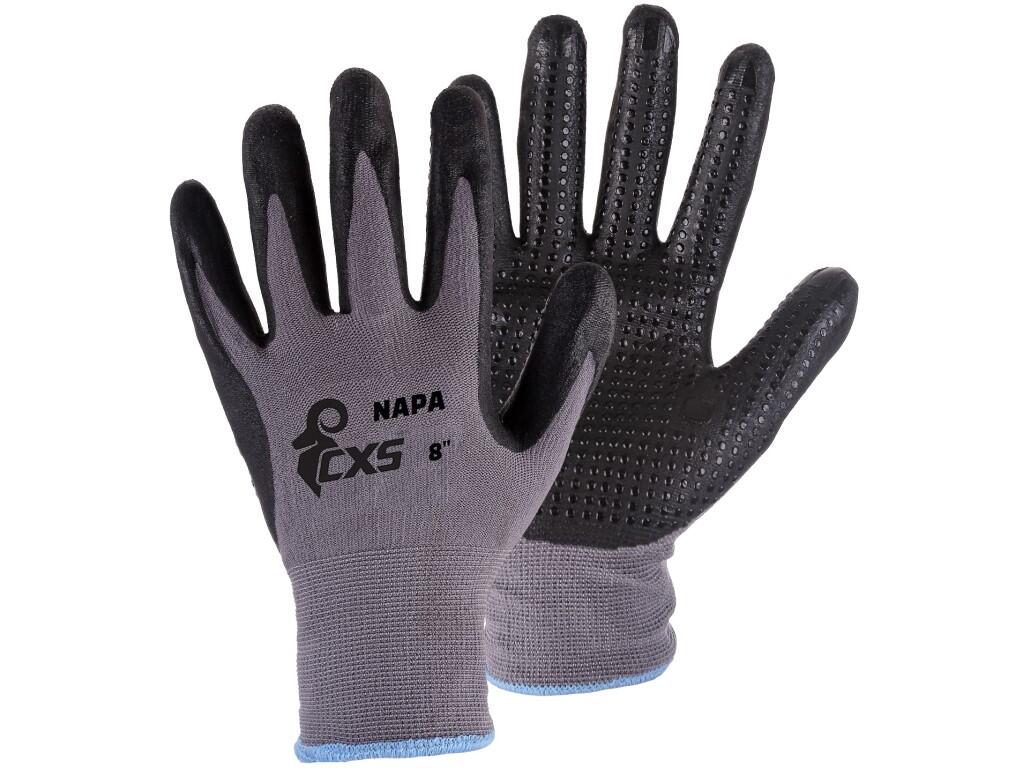 Gloves CXS NAPA: Seamless gloves made of soft mixed knit, palm and fingers coated by breathable finish MICROFOAM NITRILE with nitrile dots for better grip. Recommended application…