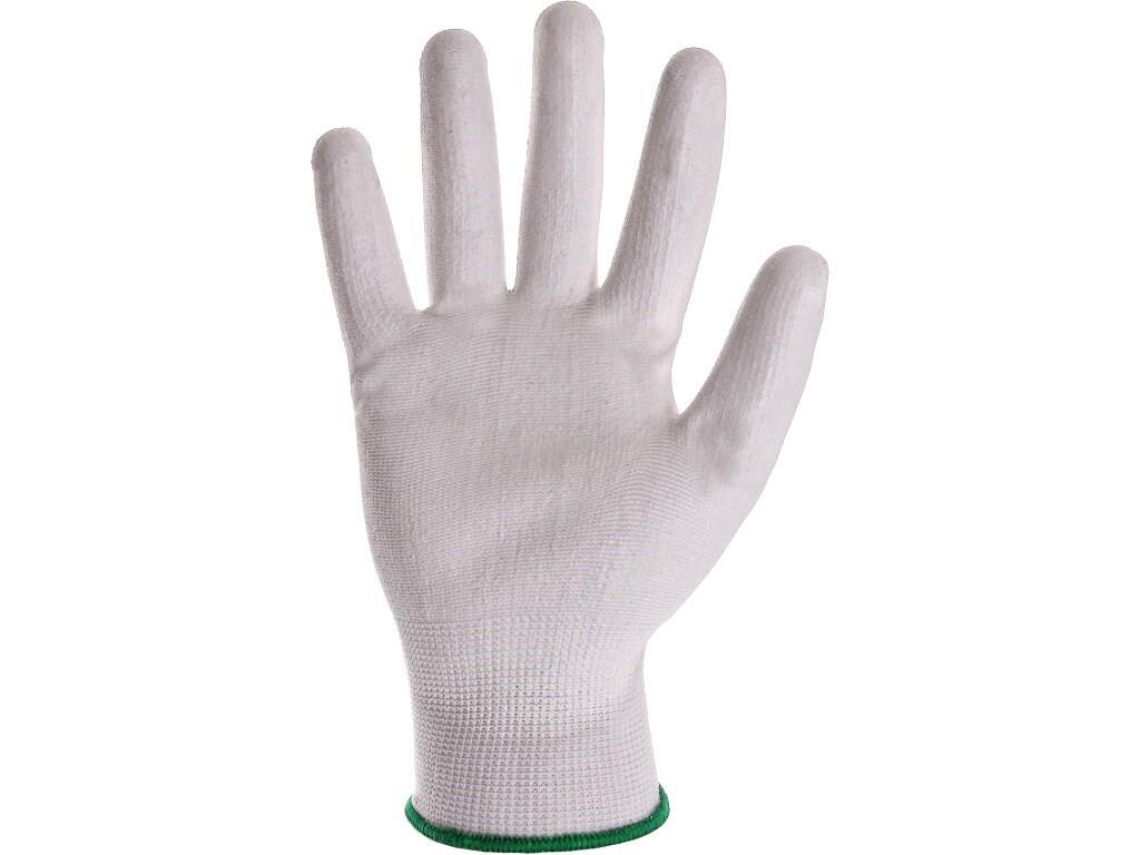 Gloves CXS BRITA WHITE: Knitted seamless gloves, palm and fingers coated by polyurethane, elastic cuff. Recommended application: automotive, electronics, logistics, warehouse, lig…