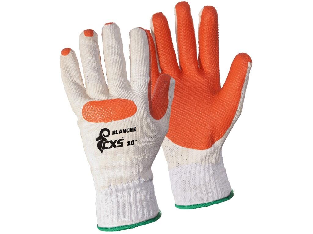 Gloves CXS BLANCHE: Seamless gloves made of thick mixed yarn, latex impregnation, another latex layer in palm and fingers. Recommended application: logistics, wareshouse, construc…