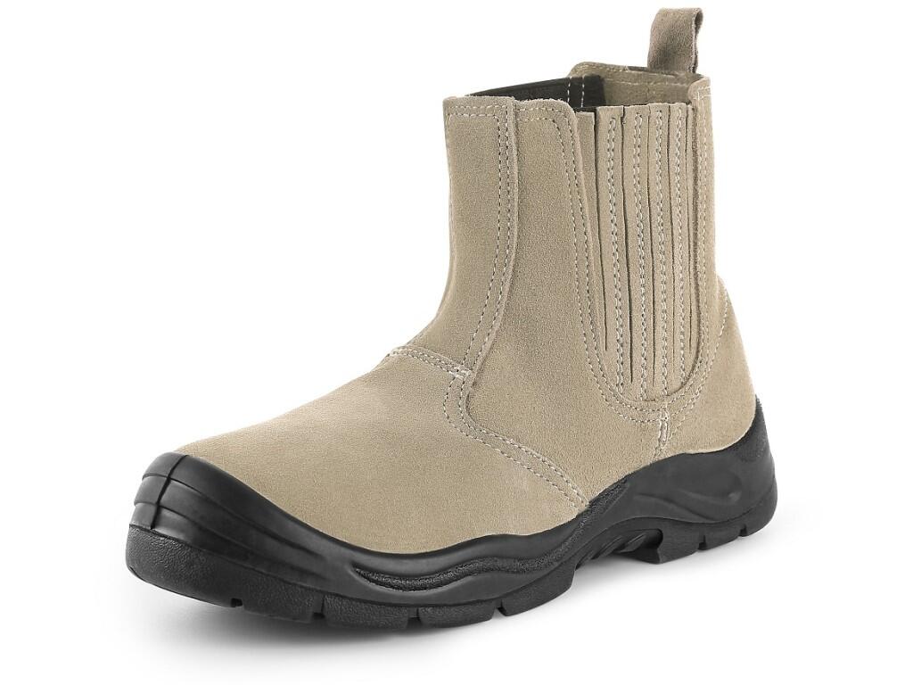Ankle footwear CXS WORK KALE S1: Ankle leather footwear with steel toe cap and covered rubber spring. Material: upper made of 2 - 2,2 mm quality cow suede leather, covered rubber…