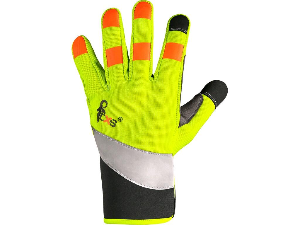 Gloves CXS BENSON: Combined gloves with reflective tape and silicone applications on fingers for better grip and manipulation. Palm is made of synthetic leather (microfibre). Glov…
