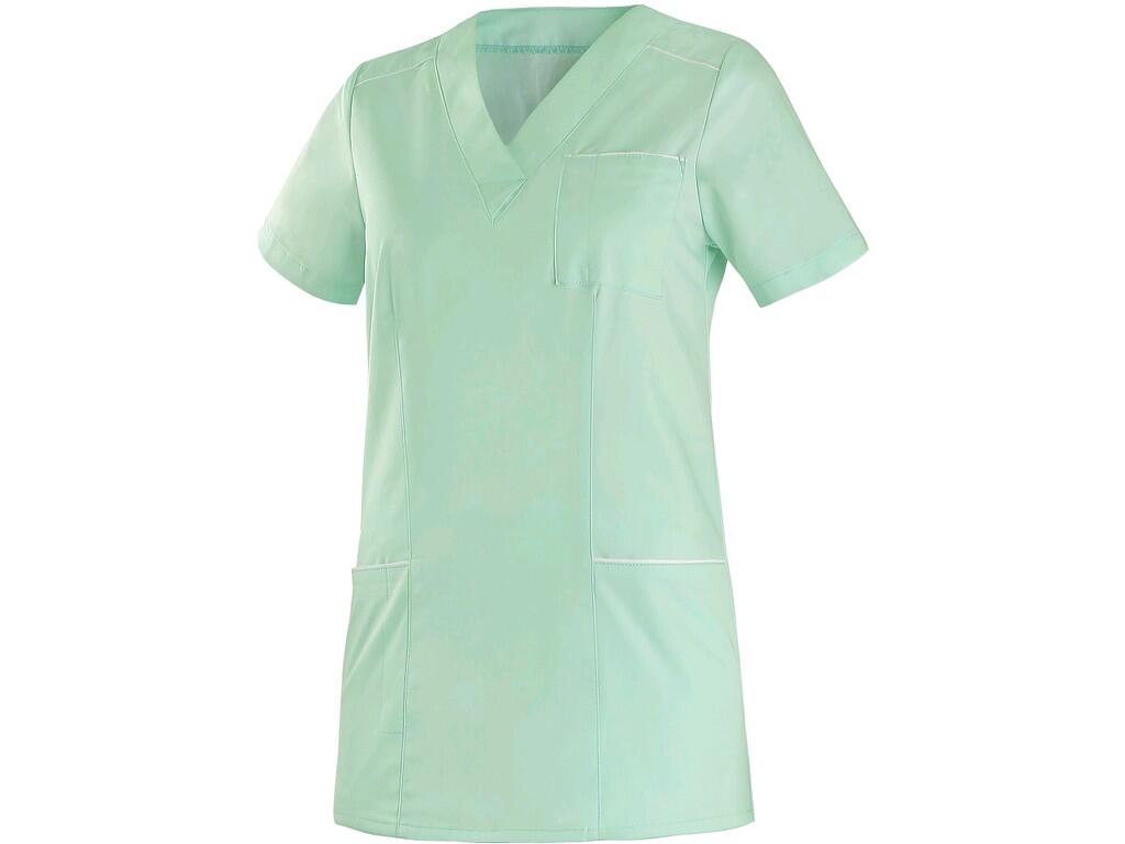 Ladies’ smock CXS TARA green: Ladies’ comfortable smock with contrasting white trims. Chest pocket with smaller one for a pencil, 2 bottom pockets. Recommended application: privat…
