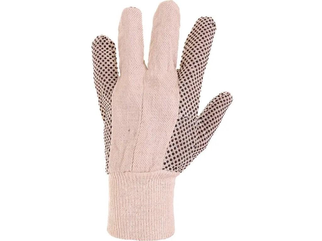 Gloves CXS GABO: Code: 0001-01 Name: Gloves GABO Description: (material) Cotton cloth, palm and fingers coverd with PVC dots, elastic cuff. Size: 10 Lenght: Thickness: CAT 1 Normy…