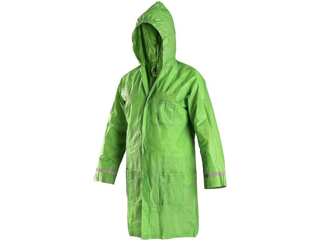 Raincoat FROGY: Waterproof rain coat for children, fixed hood, push-button fastening, thermo-sealed seams, reflective accessories.