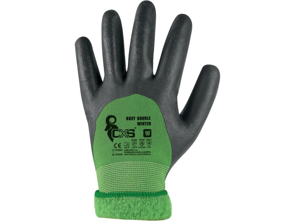 Gloves CXS DOUBLE ROXY WINTER: Winter seamless knitted gloves, double acrylic knit brushed inside, palm and fingers coated with foam nitrile, protection against contact heat up to…