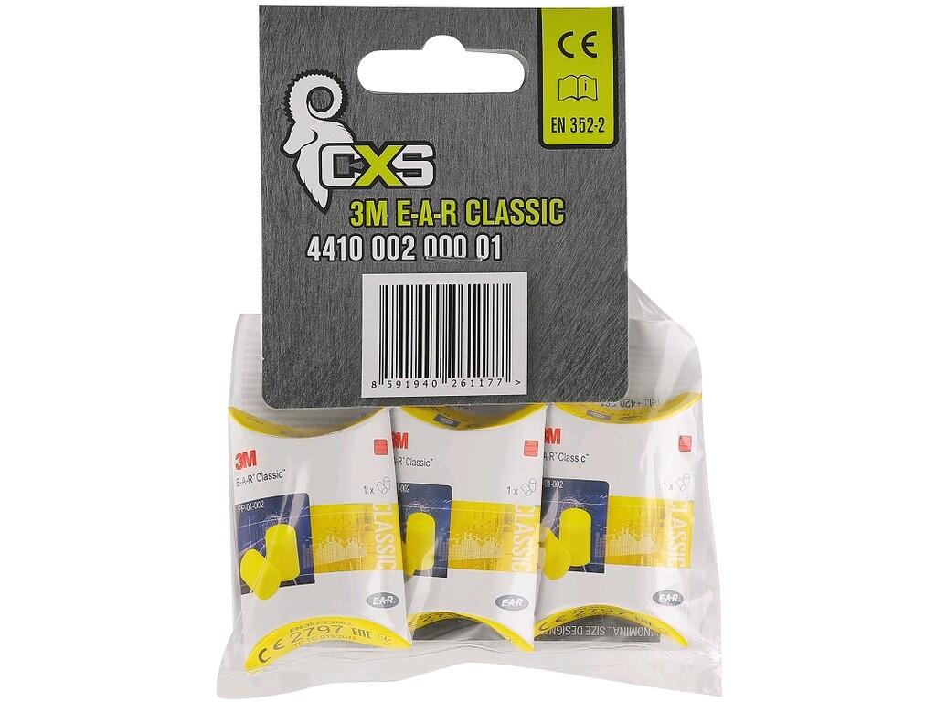 Ear plugs 3M E-A-R CLASSIC: Single-use, tapered shape designed to fir most ear canals, bright orange colour gives brighter visibility, soft braided cord. Sound reduction: 37 dB