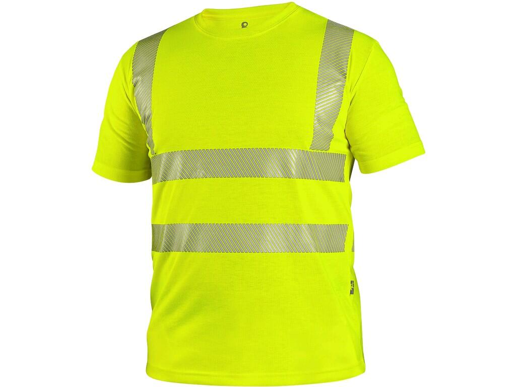 T-shirt CXS BANGOR: Men’s high visible T-shirt, round neck, stabilizing neck tape, side seams, mesh underarm, segmented reflective tapes: 2 horizontal, 2 vertical (5cm wide). Reco…