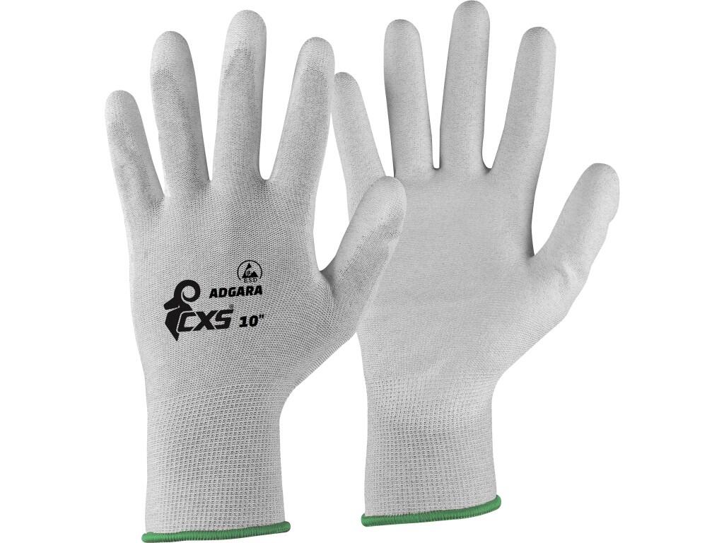 Gloves CXS ADGARA: Knitted seamless gloves, antistatic and ESD, palm and fingers coated by polyurethane, elastic cuff. Internal resistance - result: Rv