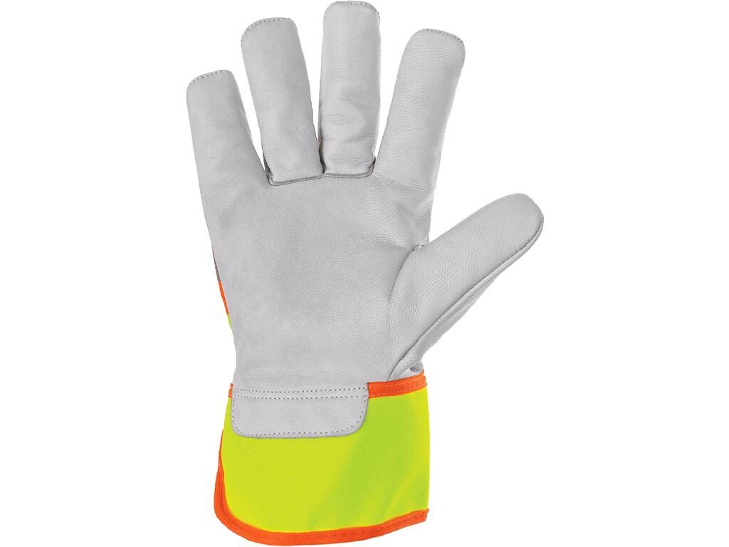 Gloves CXS HIVI: Combined gloves, yellow-orange with reflective accessory. Metal hole on the cuff for snap hook. Packed with blister. Recommended application: logistics, light ind…