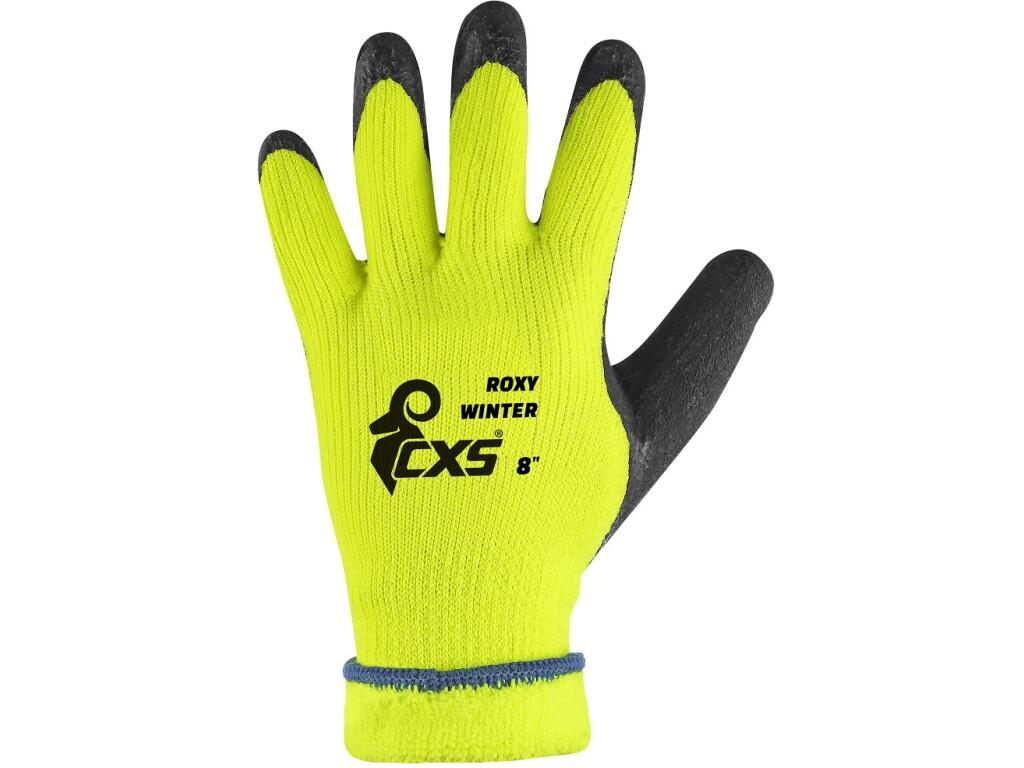 Gloves CXS ROXY WINTER: Winter seamless gloves, acrylic knit brushed inside, palm and fingers coated with latex foam, crinkle antislip finish, protection against contact heat up t…