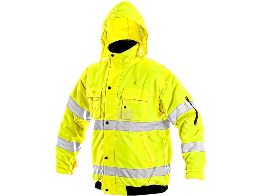Jacket LEEDS: High visible padded jacket to the waist, 2in1, water-resistant and windproof, reflective tapes, taped seams, zipper fastening covered by trimming, removable sleeves…