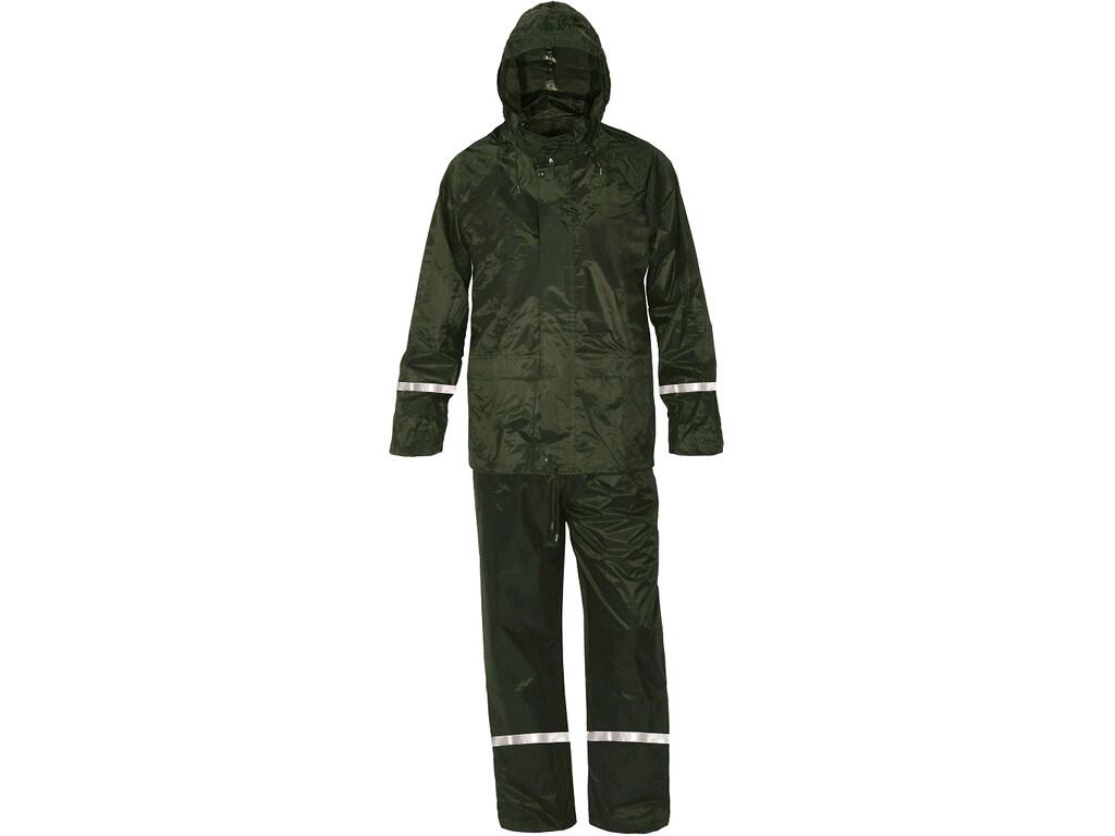 Suit CXS PROFI: Waterproof rain suit with hood in the collar, lower grammage. Zipper fastening, tightening at the bottom, back and underarm ventilation, waist of the trousers to t…