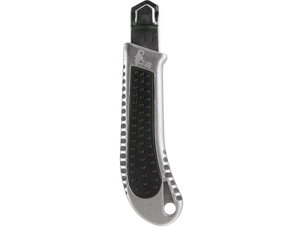 Break off knife with CXS logo + 5 blades: Alluminum alloy break off knife with CXS logo, pop-up with safety brake, with a steel break off blade of 18mm width. The package includes…