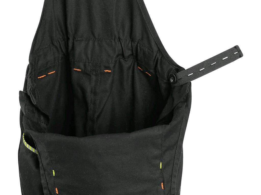 Bibpants CXS GARFIELD: Children’s trousers with bib, chest zipper pocket with smaller pockets, waist with belt loops, side button fastening, rubber with button for size adjustment…