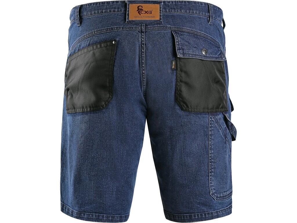 Shorts denim CXS MURET: > Men’s denim shorts, waist with belt loops and plastic eyelet, 2 front pockets, 2 back pockets made of CORDURA, side multifunctional pockets, loop for ham…