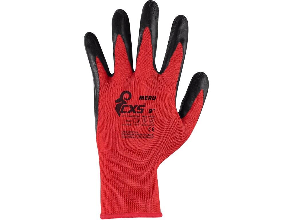 Gloves CXS MERU: Knitted seamless gloves, palm and fingers coated with waved latex with antislip finish for better grip, protection against contact heat up to 100°C, elastic cuff.…