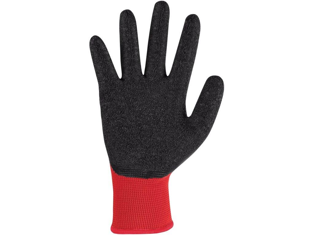 Gloves CXS MERU: Knitted seamless gloves, palm and fingers coated with waved latex with antislip finish for better grip, protection against contact heat up to 100°C, elastic cuff.…