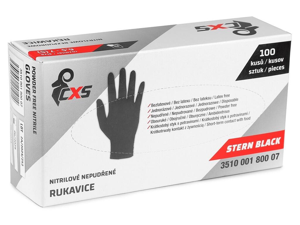 Gloves CXS STERN BLACK: Disposable nitrile gloves, weight 4.0g, powder free, 100 pcs pack. Textured fingertips provide good comfort and tactility for sensitive, precise handling.…