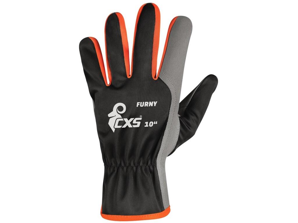 Gloves CXS FURNY: Combined mechanic gloves with rubber wrist. Made from quality materials. Shrinking, stretching and hardening resistant. Comfortable for work. Packed with blister…
