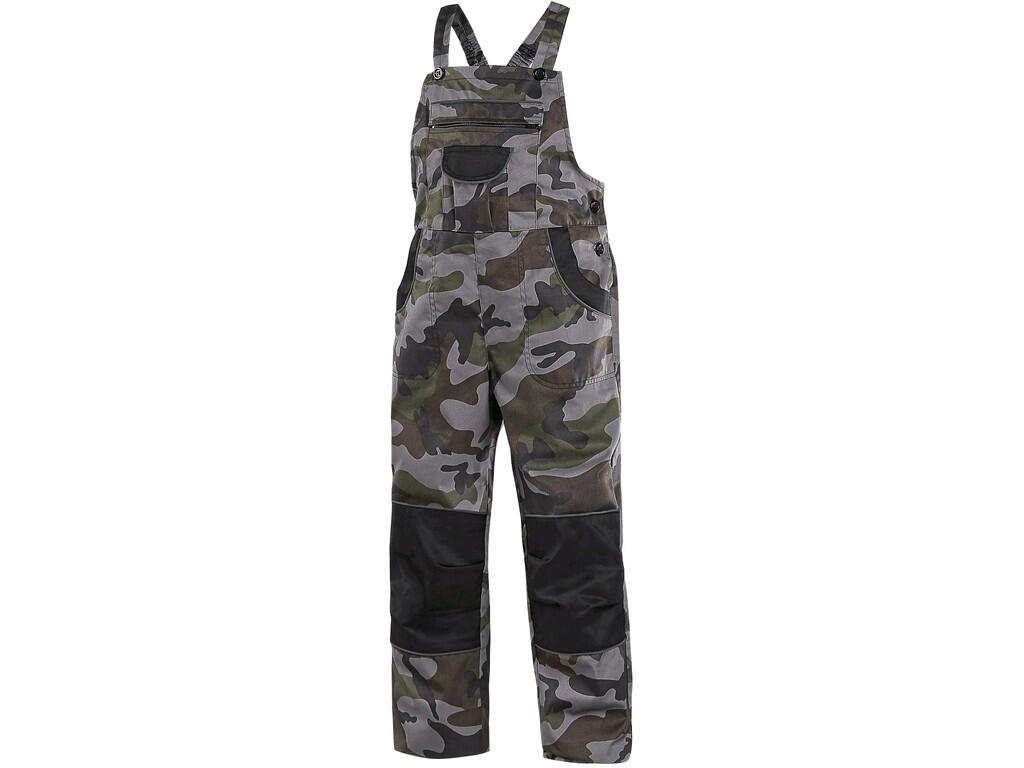 Bibpants CXS CAMO: Children’s camouflage trousers with bib, reinforced knees and seat for longer life-time. Waist with buttons and elastic band in the back, elastic braces in the…