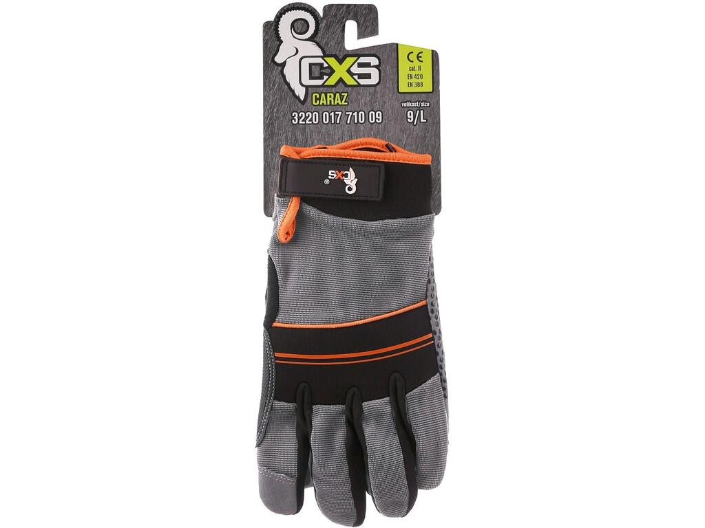 Gloves CXS CARAZ: Combined gloves with silicone applications in palm and on fingers for better grip and manipulation. Palm is made of synthetic leather (microfibre). Gloves are co…