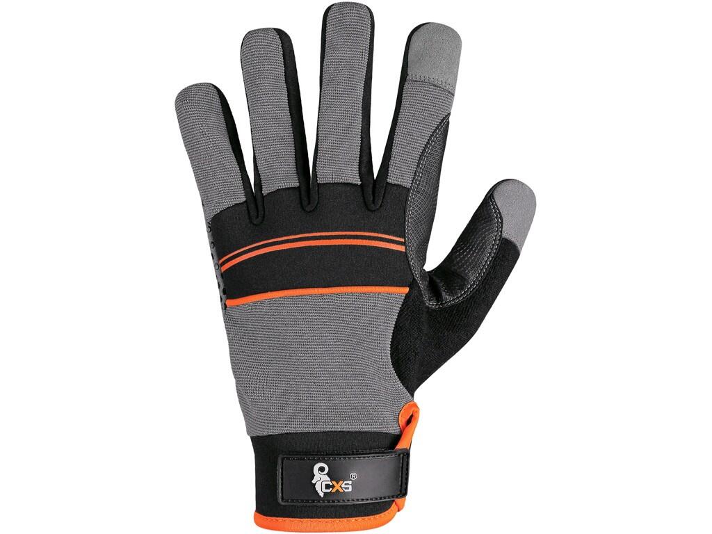 Gloves CXS CARAZ: Combined gloves with silicone applications in palm and on fingers for better grip and manipulation. Palm is made of synthetic leather (microfibre). Gloves are co…