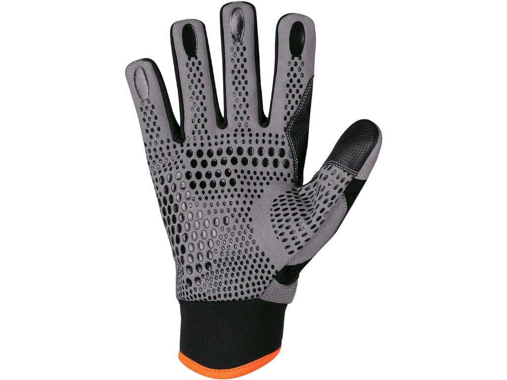 Gloves CXS CARAZ: Combined gloves with silicone applications in palm and on fingers for better grip and manipulation. Palm is made of synthetic leather (microfibre). Gloves are co…