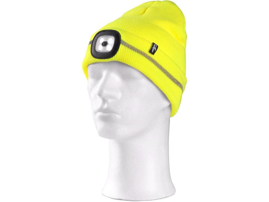 Hat CXS TYNAN with LED lamp: Winter knitted hat with LED lamp, double layered. 3 light modes. Lighting time 1 - 8 hours depending on light mode. Rechargeable via USB cabel.