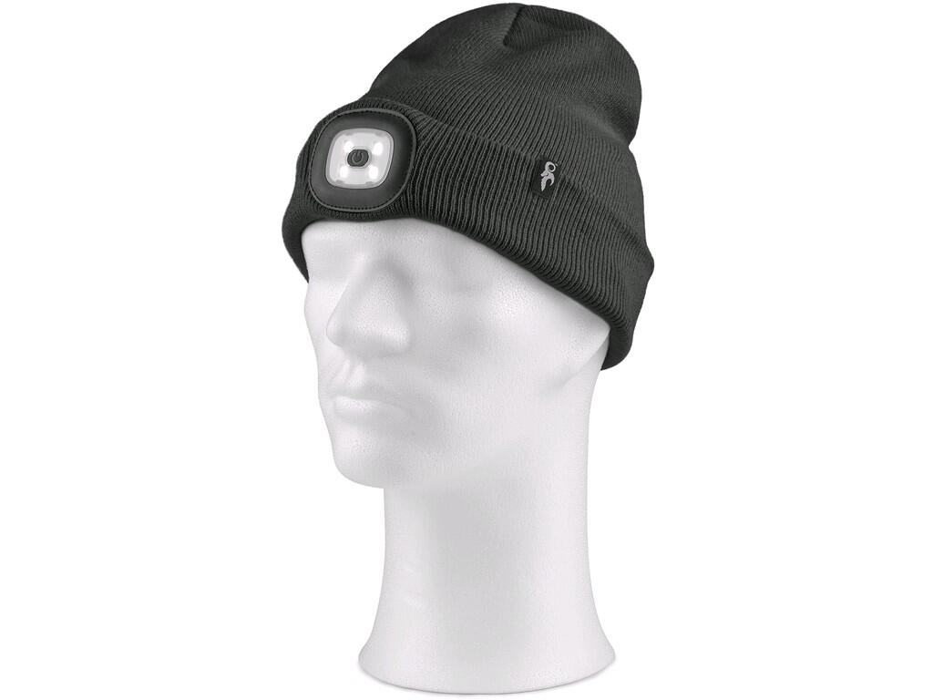 Hat CXS TYNAN with LED lamp: Winter knitted hat with LED lamp, double layered. 3 light modes. Lighting time 1 - 8 hours depending on light mode. Rechargeable via USB cabel.