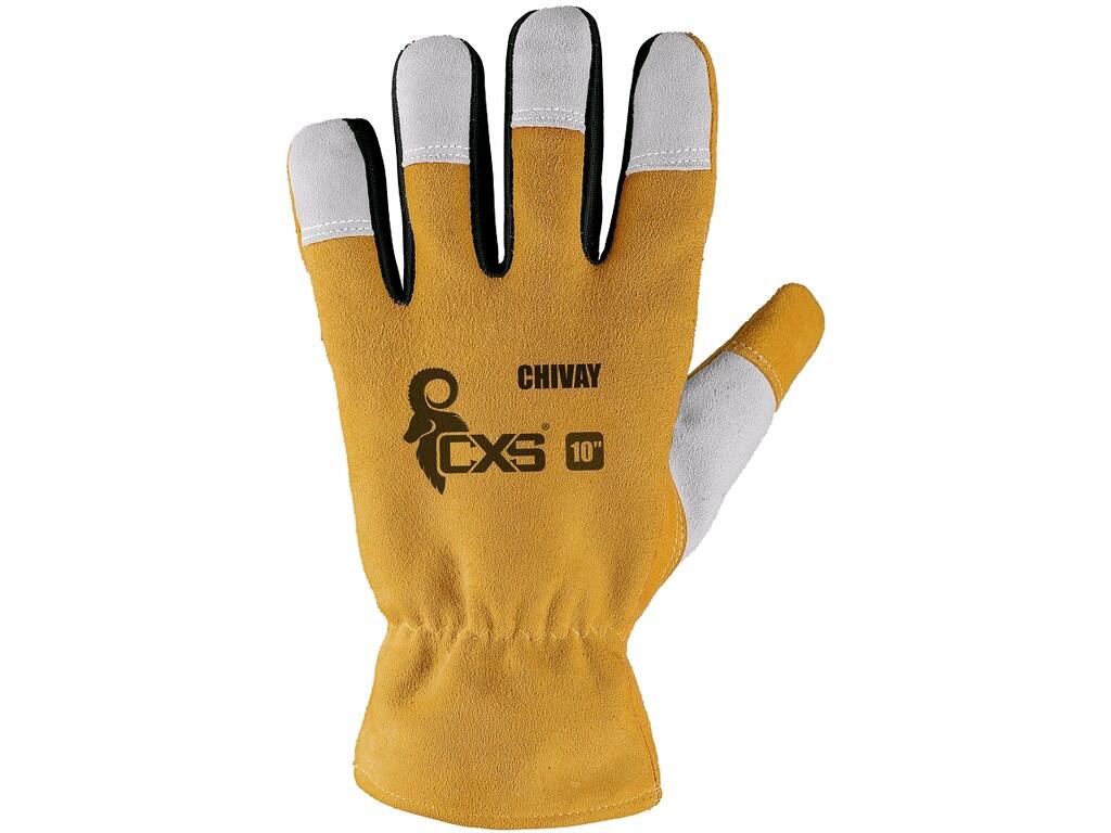 Gloves CXS CHIVAY: >Leather winter gloves with plush lining and rubber cuff. Packed with blister. Recommended application: construction, logistics, work in a dry and cold environm…