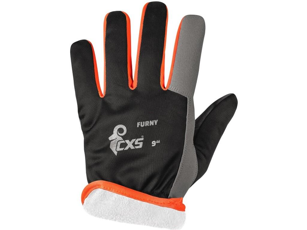 Gloves CXS FURNY W: Combined mechanic gloves with rubber wrist. Plush lining brings comfort in winter season. Made from quality materials. Shrinking, stretching and hardening resi…
