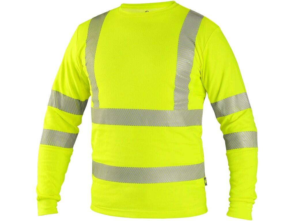 T-shirt CXS OLDHAM: Men’s high visible T-shirt, round neck, stabilizing neck tape, side seams, mesh underarm, segmented reflective tapes: 2 horizontal, 2 vertical (5cm wide). UV p…