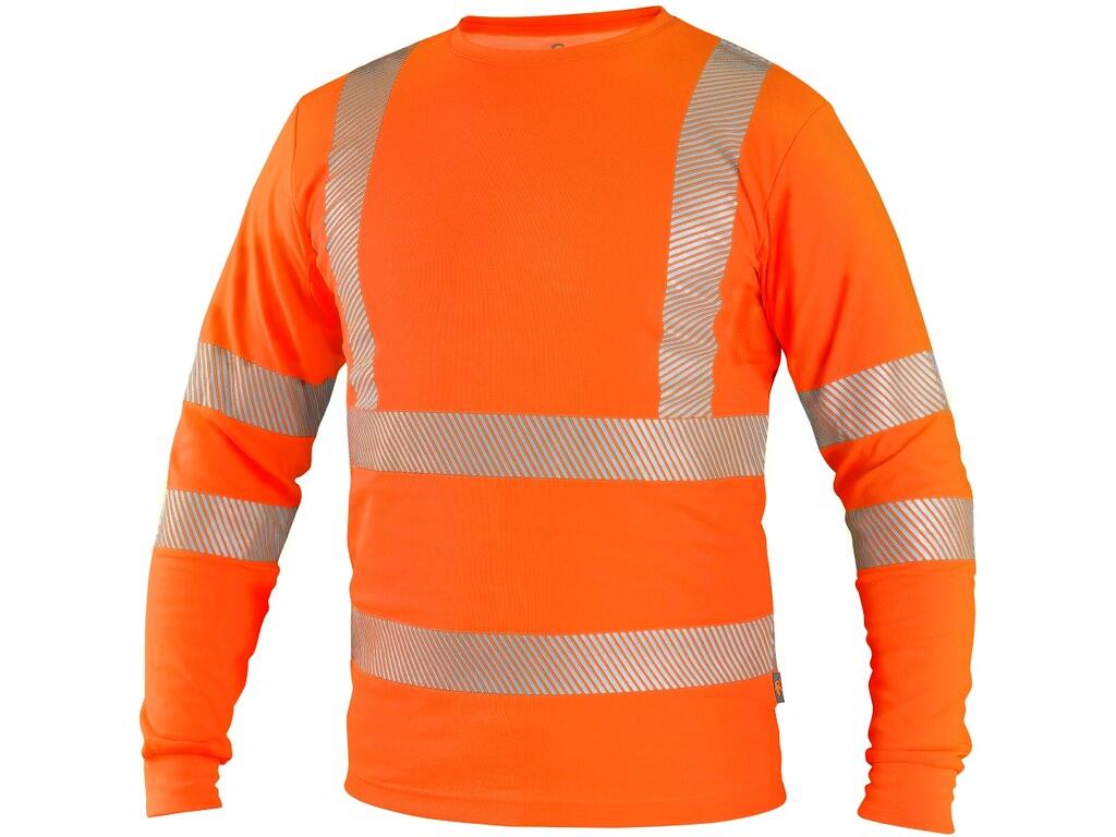 T-shirt CXS OLDHAM: Men’s high visible T-shirt, round neck, stabilizing neck tape, side seams, mesh underarm, segmented reflective tapes: 2 horizontal, 2 vertical (5cm wide). UV p…