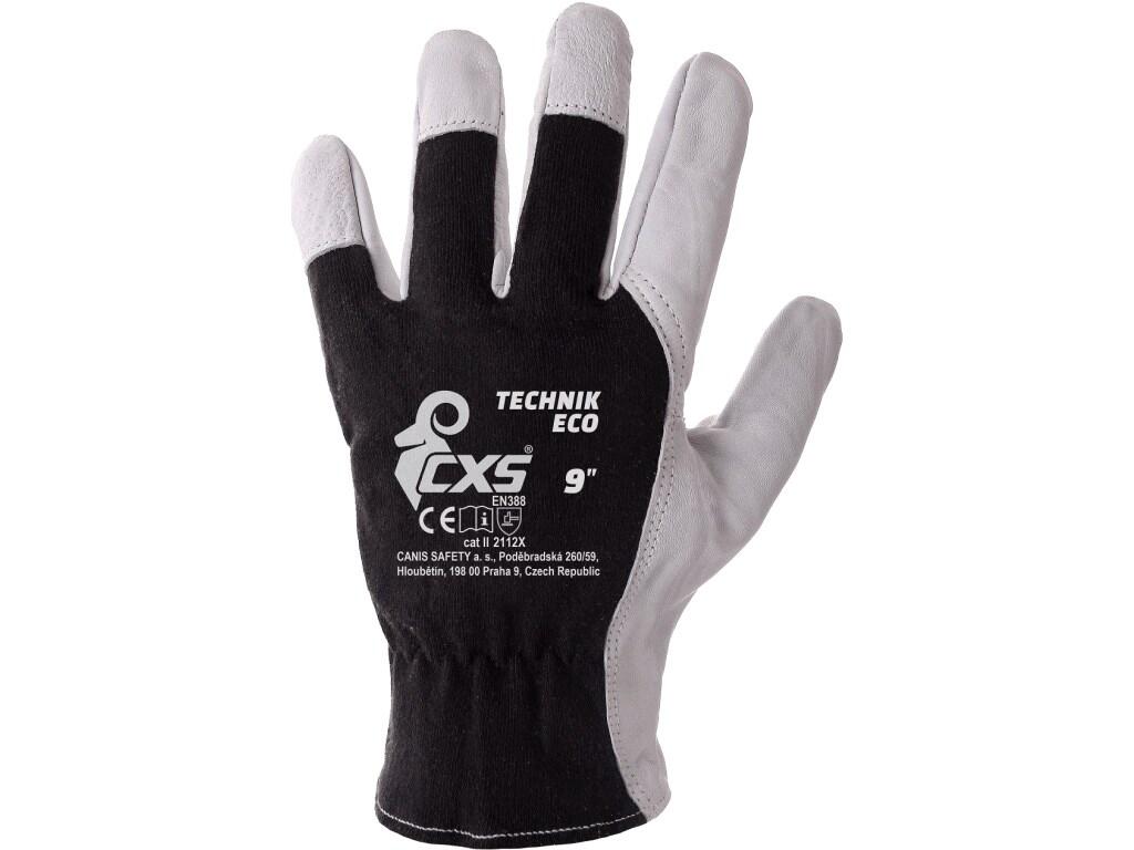 Gloves CXS TECHNIK ECO: Gloves with back of a black elastic fabric and rubber in the wrist. Recommended application: logistic, light industry, hobby, car servis, construction, dri…